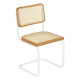 Marcel Breuer B32 Bauhaus Cesca Cane Cantilever Side Chair w/ White-Coated Steel Frame Honey Oak Wood & Natural Cane