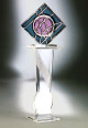 Miami Acrylics T-948 Obsession Acrylic Sculpture (Teal & Violet) / PED-94 Las Vegas Acrylic Pedestal (Clear & Cristalized)